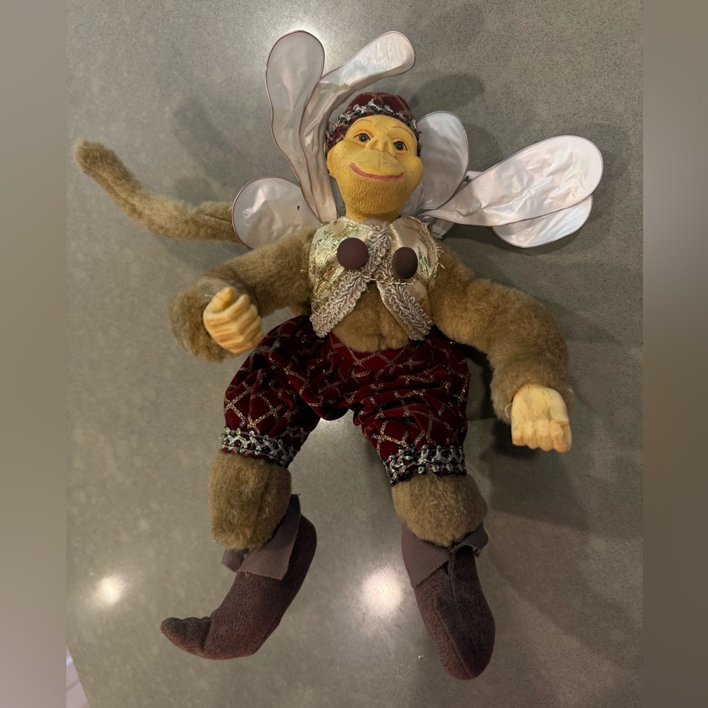 Mark Roberts Brown and Burgundy Fairy Monkey large Ornament